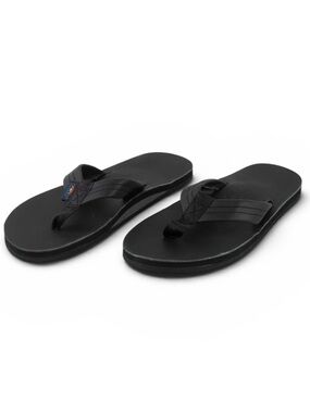 Rainbow Black Premium Leather Wide Strap Flip Flop Sandals